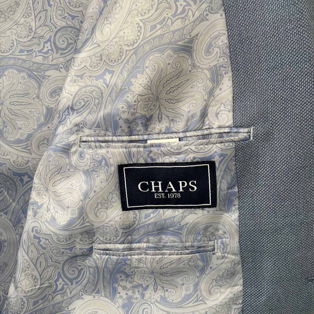 Chaps Sports Coat Blazer Mens 50R Light Blue Paisley Lining Linen Blend Preppy - Picture 5 of 10
